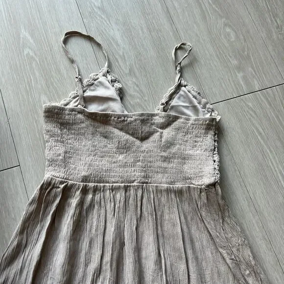 Hint Of Blush Dress Small Crochet Top Boho Tan Flaws - Picture 9 of 12